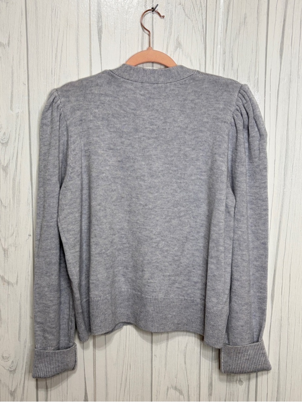 KATE SPADE NEW YORK Pearl Heart Embellished Light Gray Cardigan, XL - Picture 6 of 10